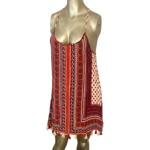 Angie Y2K T Back Mini Dress Fring Festival Boho Cover Up Tank Strappy Small
